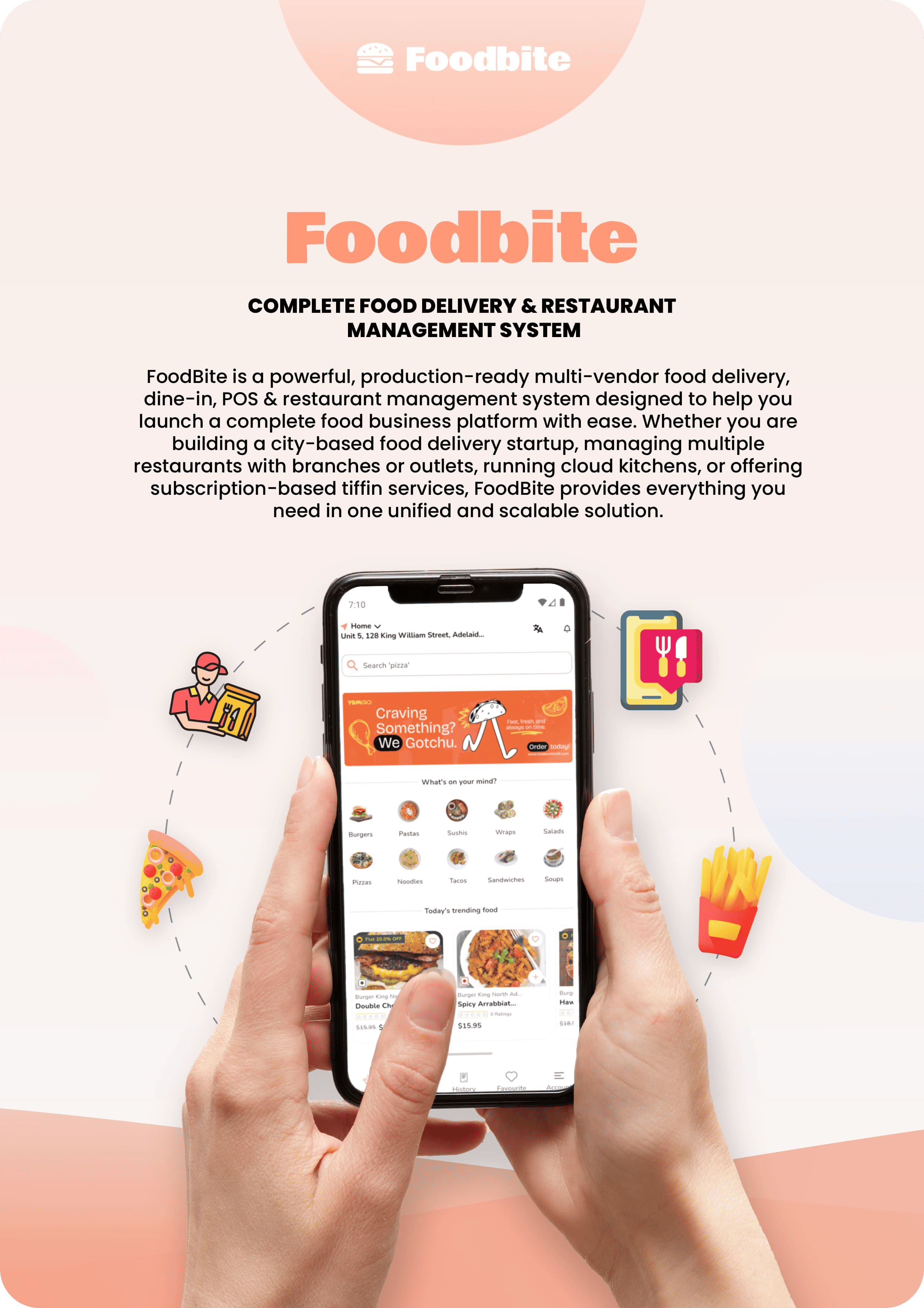 FoodBite Multi Restaurant - Food Delivery App with NodeJS, MongoDB Angular & Flutter